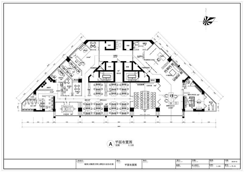 昆明东川中式风格办公室装修施工案例平面布置图