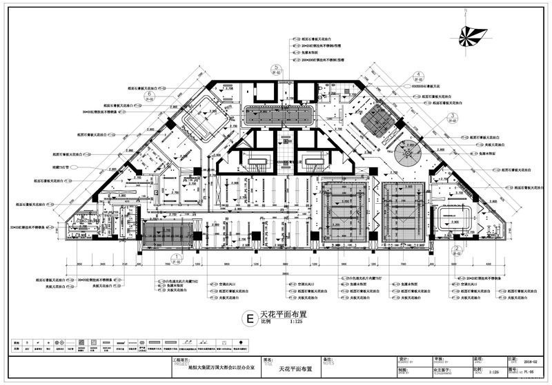 昆明东川中式风格办公室装修施工案例天花平面图